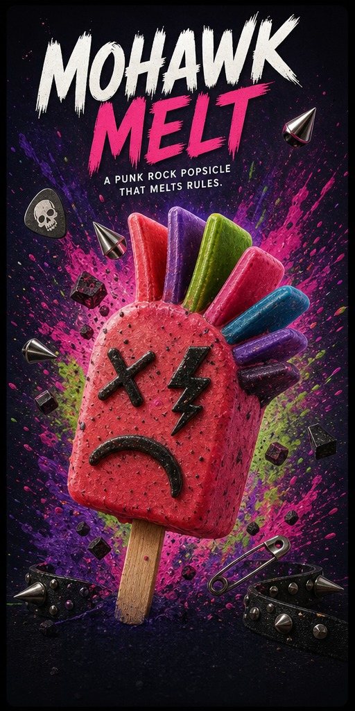 Mohawk Melt — punk rock fruit popsicle with rainbow mohawk