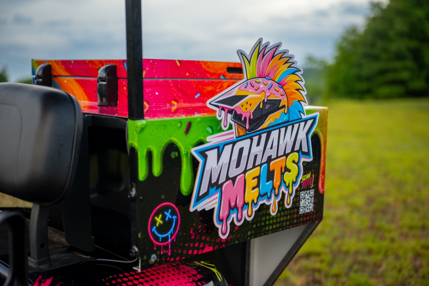 Rear freezer box with the Mohawk Melts logo and scan-to-order QR
