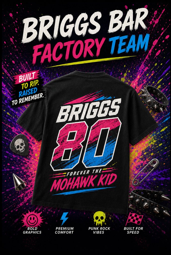 Briggs Bar Factory Team tee — $29.95, youth & adult sizes