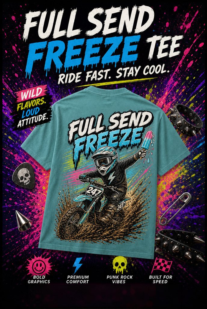 Full Send Freeze tee — $29.95, youth & adult sizes