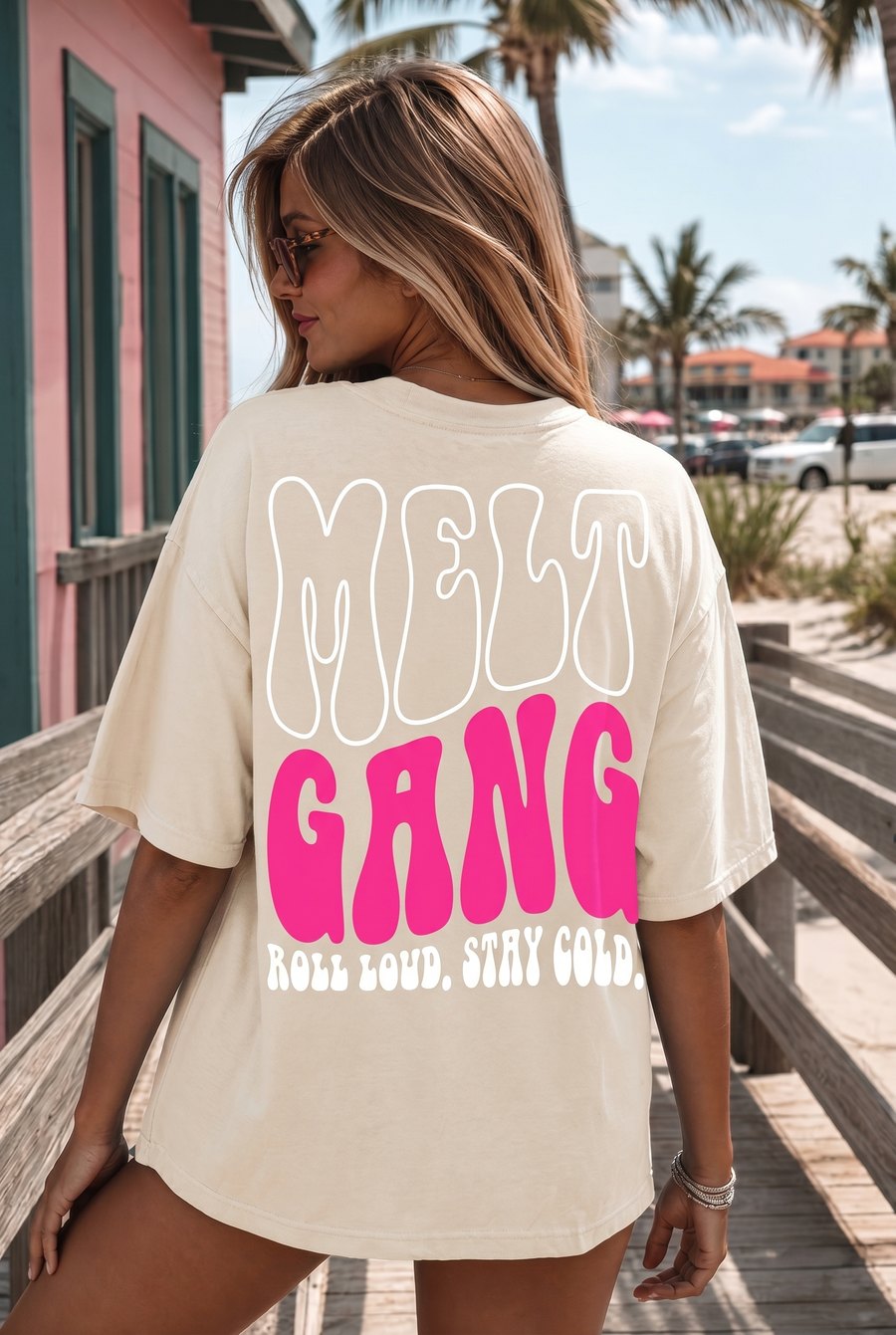 Melt Gang cream tee — Roll loud, stay cold — $29.95, youth & adult sizes