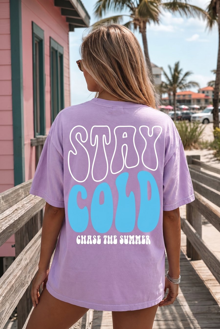 Stay Cold lavender tee — Chase the summer — $29.95, youth & adult sizes